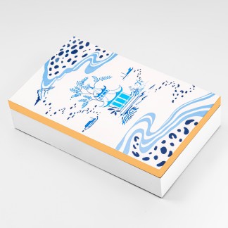 White rectangular lacquer box with blue Temple 31*19cm